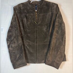 Jones of New York Signature Brown Suede Zip-up Jacket Size XL